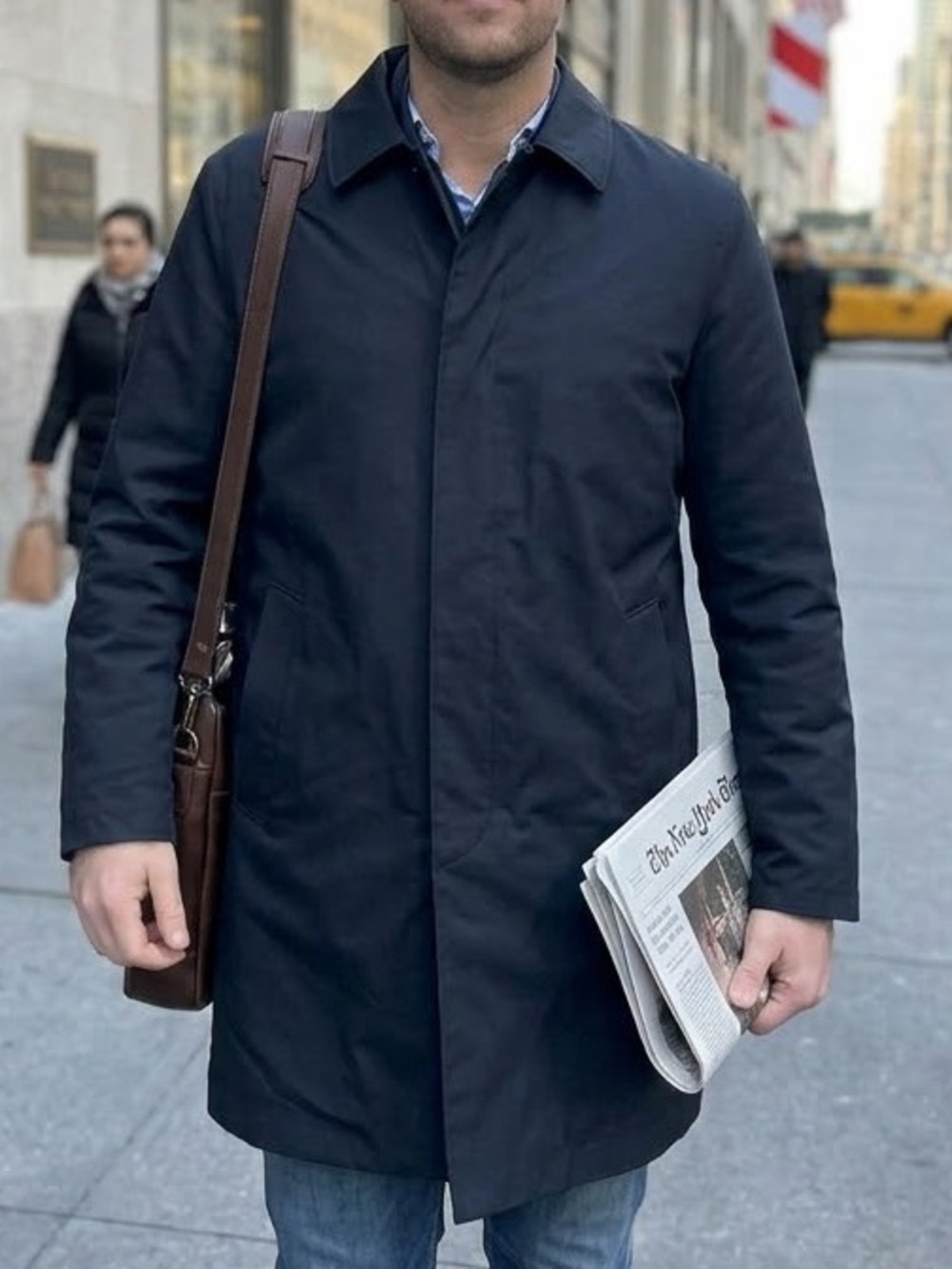 Men Black Quilted Lined Rain Trench Coat Jacket Water Resistant L Commuter